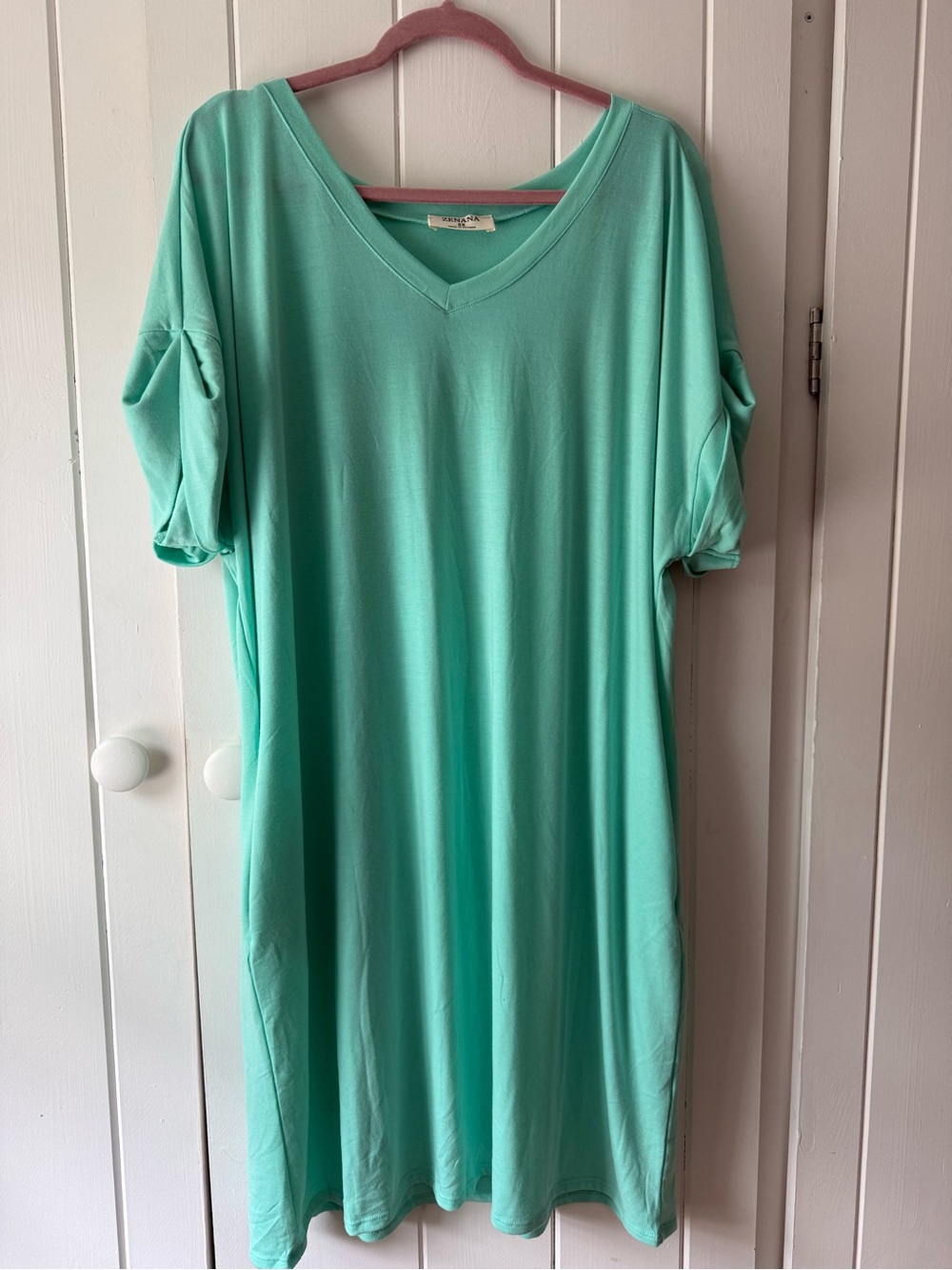 Zenana Outfitters Mint Green V-Neck Tunic Dress